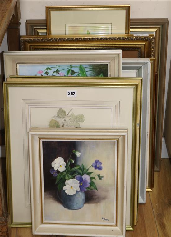 A group of 12 assorted flowers paintings mainly watercolours by artists including Enid Alison Western,